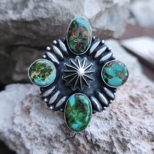 Sonoran Gold Turquoise Concho Ring Navajo Handmade Signed